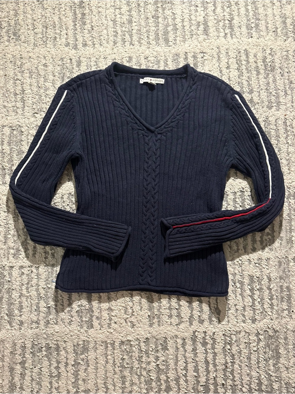Tommy Hilfiger vintage blue cable knit stipe sweater size XL